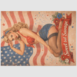 Papier Mousseline Découpage Pin Up Patriotique | Rétro Vintage Améri