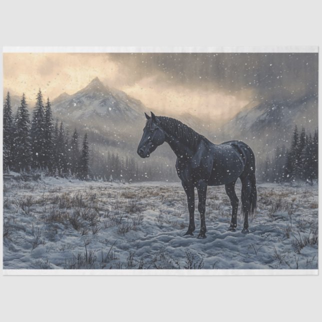 Papier Mousseline Découpage Pittoresque du paysage neigeux du Cheval (Recto)