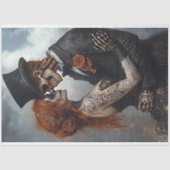 Papier Mousseline Découpage Portrait Skeleton Couple Se Marier (Recto)