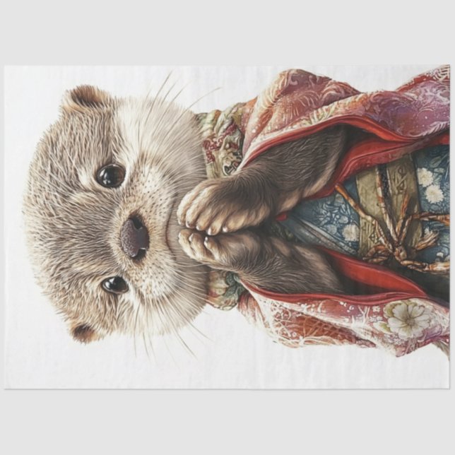 Papier Mousseline Découpage Prière Whimsical Otter Style Japonais (Recto)