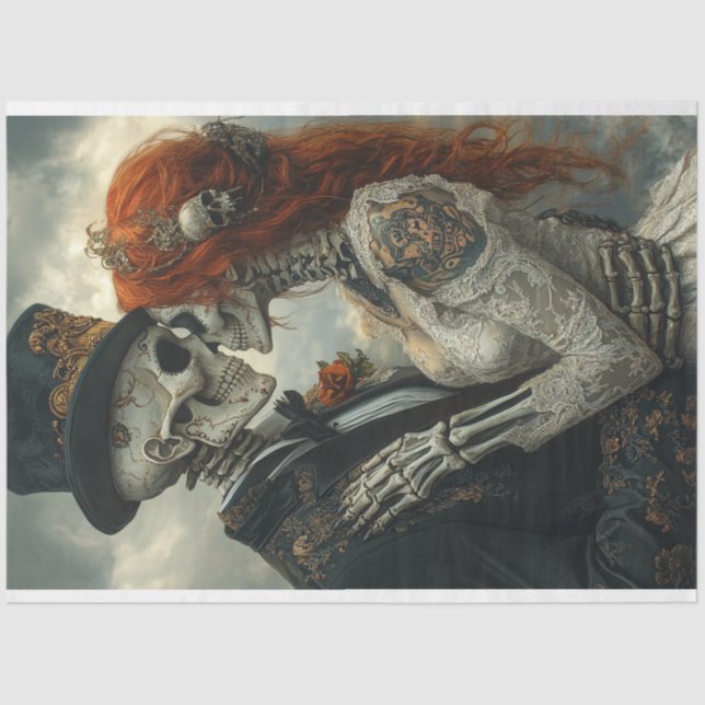 Papier Mousseline Découpage Proposition Gothique Skeleton Couple (Recto)