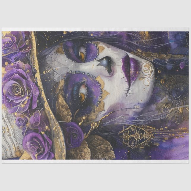 Papier Mousseline Découpage Purple Lady Day of Dead Tradition (Recto)