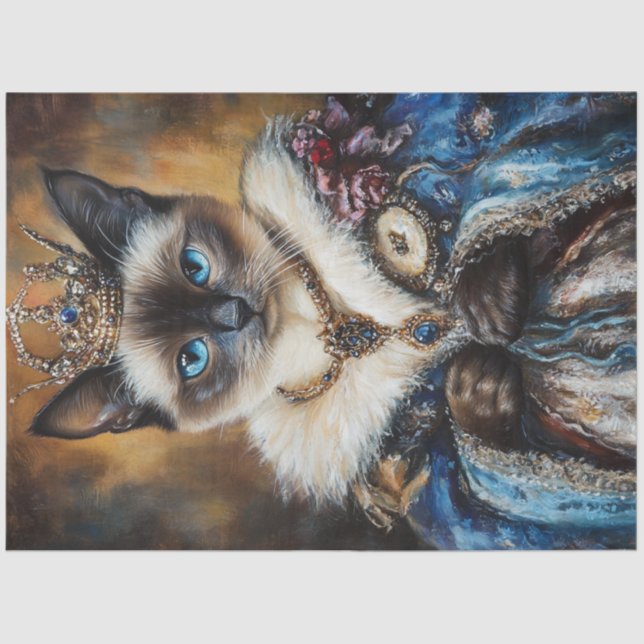 Papier Mousseline Découpage Queen Siamese Chat (Recto)