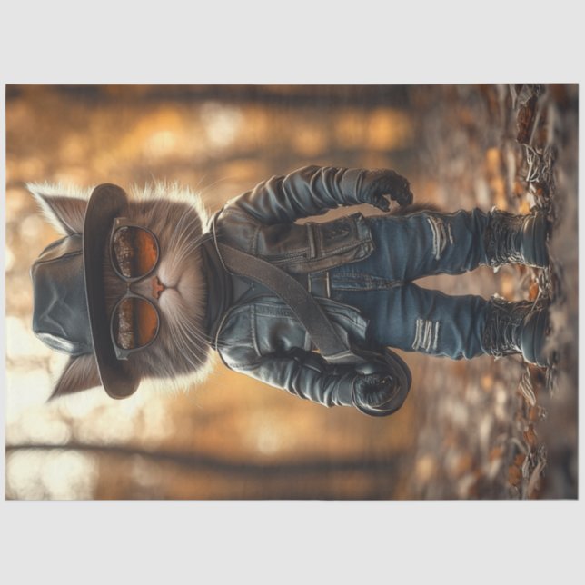 Papier Mousseline Découpage Rébellière Chat Veste en Cuir est Thug (Recto)