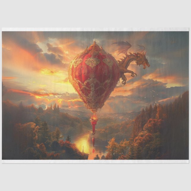 Papier Mousseline Découpage Red Hot Air Balloon & Dragon (Recto)