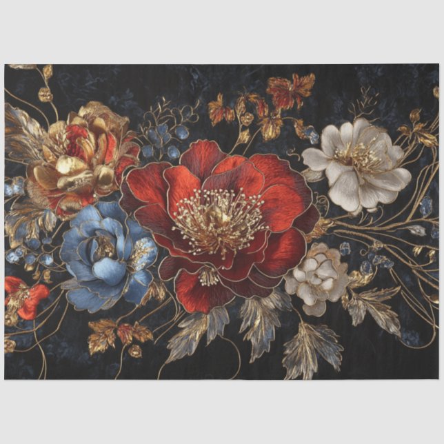 Papier Mousseline Découpage Riche palette de couleurs florales (Recto)