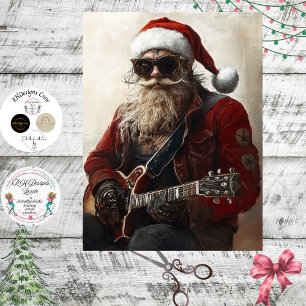 Papier Mousseline Decoupage Rock & Roll Père Noël Guitare Électrique
