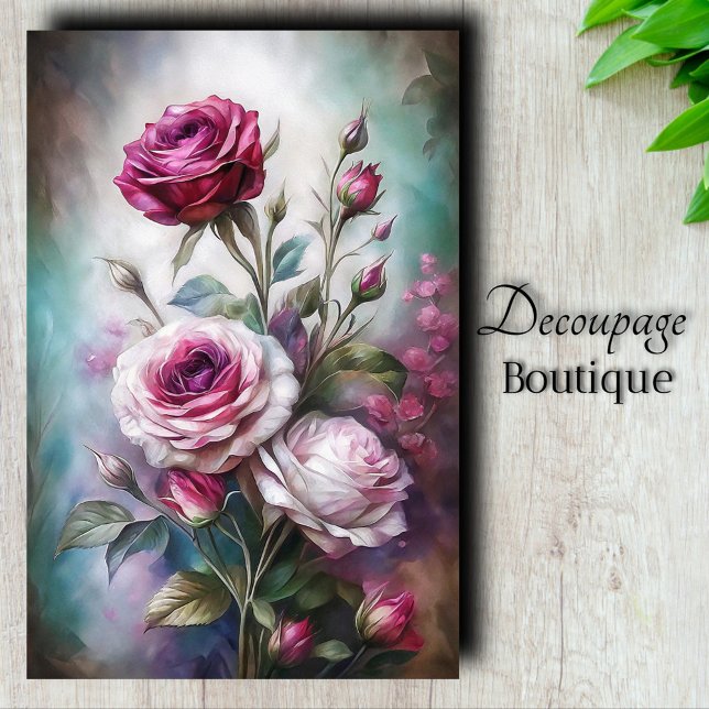 Papier Mousseline Découpage romantique Art Rose (Romantic Rose Art Decoupage Tissue Paper)