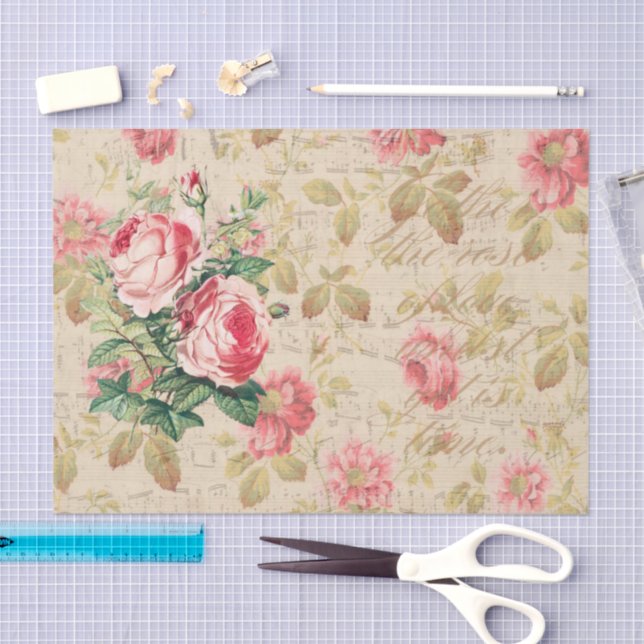 Papier Mousseline Découpage Rose antique & papier de tissus rose & c (Artisanat)