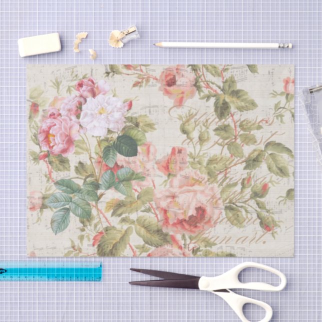 Papier Mousseline Découpage Rose antique & papier Tissu rose (Artisanat)