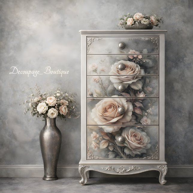 Papier Mousseline Découpage Rose classique (Classic Rose Glow Decoupage Tissue Paper Mockup)