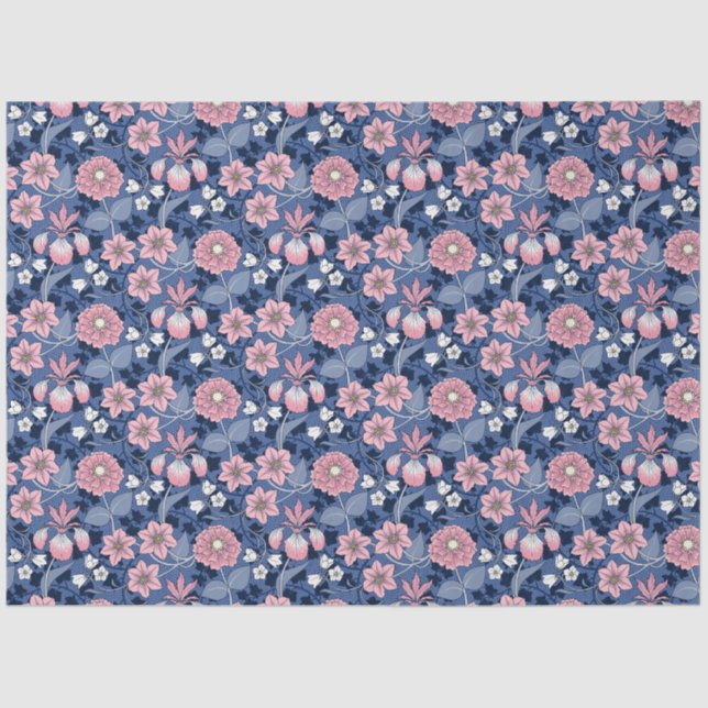 Papier Mousseline Découpage rose et bleu des fleurs victoriennes (Recto)