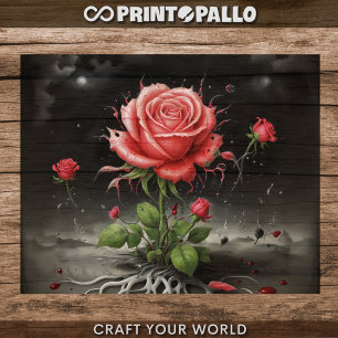 Papier Mousseline Decoupage - Rose rouge pâle unique -