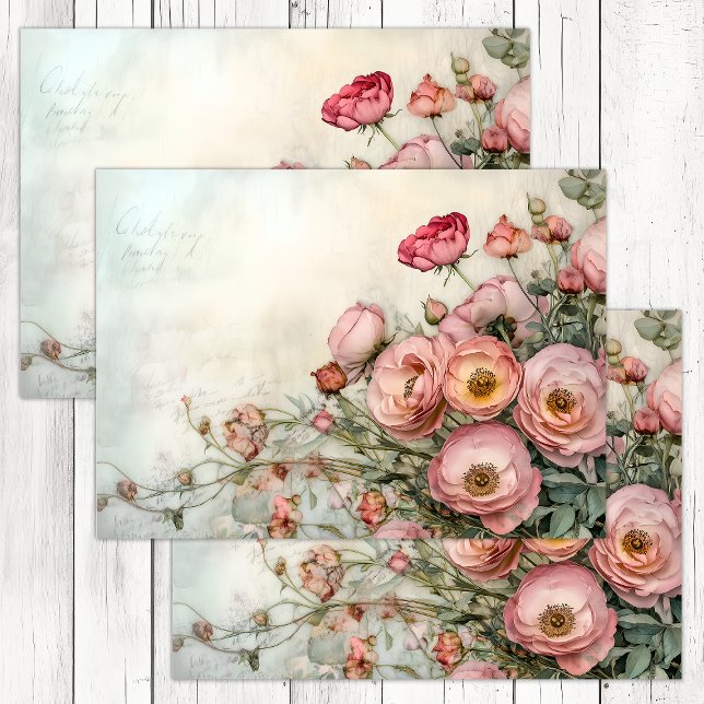 PAPIER MOUSSELINE DÉCOUPAGE ROSE SHABBY ROMANTIQUE (ROMANTIC SHABBY ROSES DECOUPAGE TISSUE PAPER)