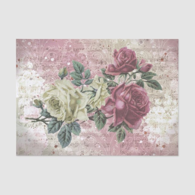 Papier Mousseline Découpage Rose vintage (Recto)