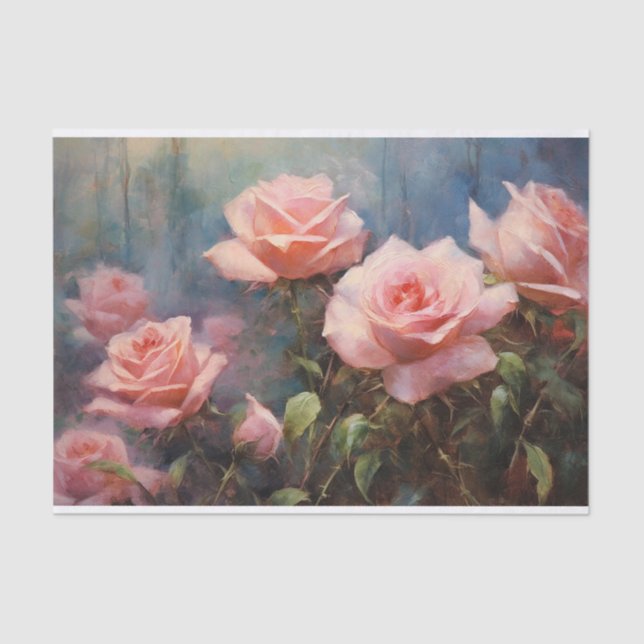 Papier Mousseline Découpage Roses roses vintages (Recto)