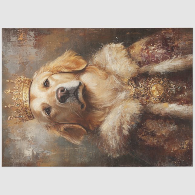 Papier Mousseline Découpage Royal Golden Retriever avec couronne or (Recto)