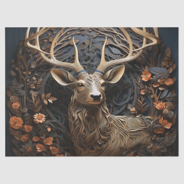Papier Mousseline Découpage rustique 3d Grand Antler Buck Deer (Recto)