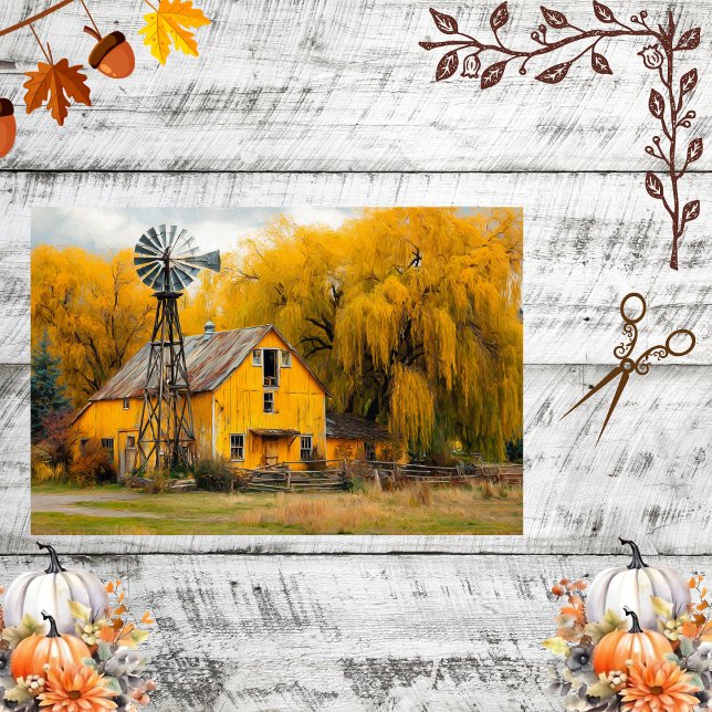 Papier Mousseline Découpage Rustique Jaune Grange Windmill Willow Tr (Créateur téléchargé)