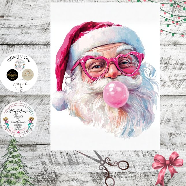 Papier Mousseline Decoupage Santa Holiday Sass Blowing Bubblegum  (Créateur téléchargé)