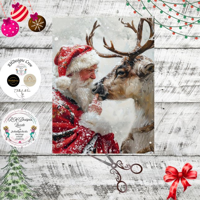 Papier Mousseline Decoupage Santa Reindeer "North Pole Whimsy" (Créateur téléchargé)