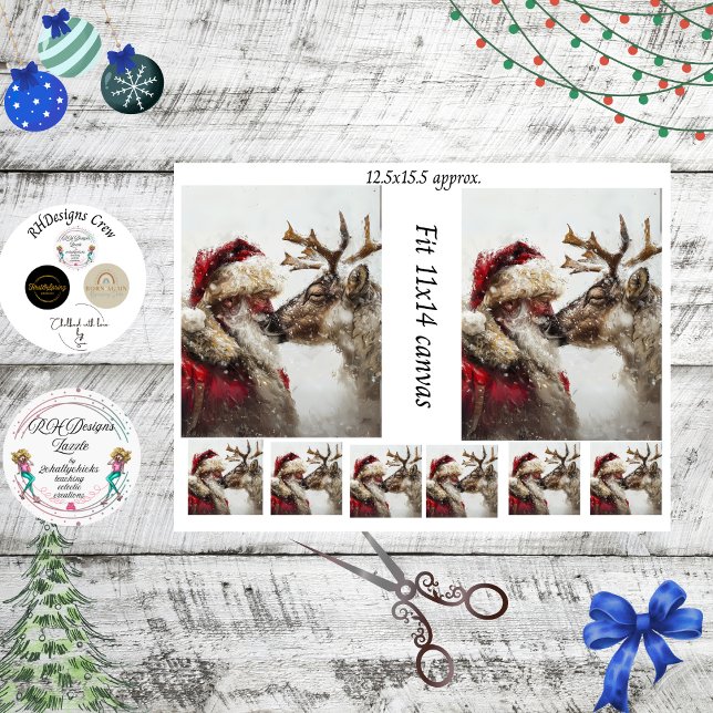 Papier Mousseline Decoupage Santa Reindeer Nose to Nose Kiss  (Créateur téléchargé)