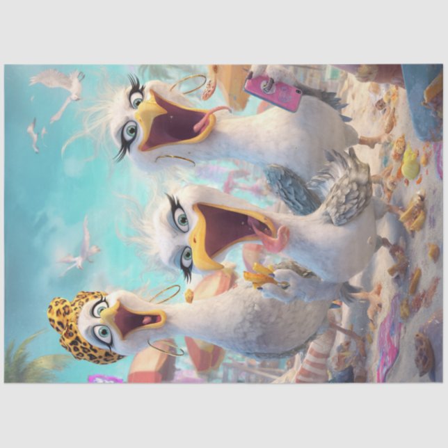 Papier Mousseline Decoupage Sassiest Trio Wacky Chicks On The Beach  (Recto)