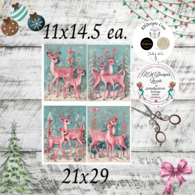 Papier Mousseline Découpage Scrapbooking Rose Christmas Deer (Créateur téléchargé)