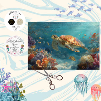 Papier Mousseline Decoupage Sea Turtle Coral Reef Wall Art