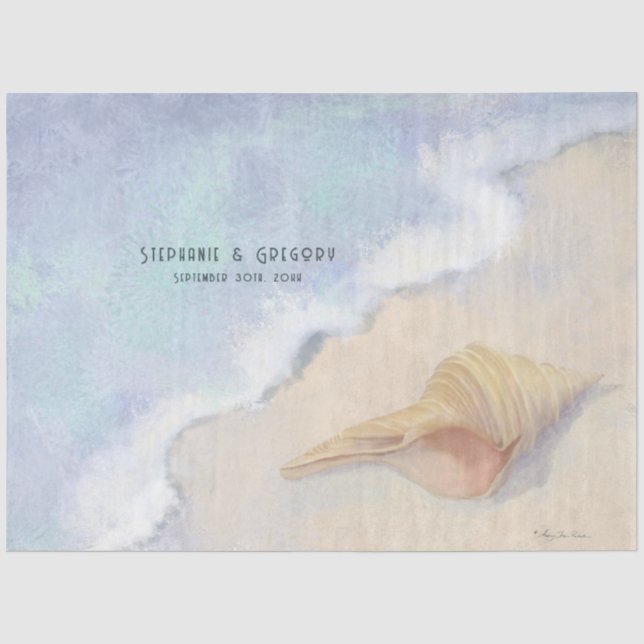 Papier Mousseline Découpage Seashell Beach Sand Bleu Blanc Vague (Recto)