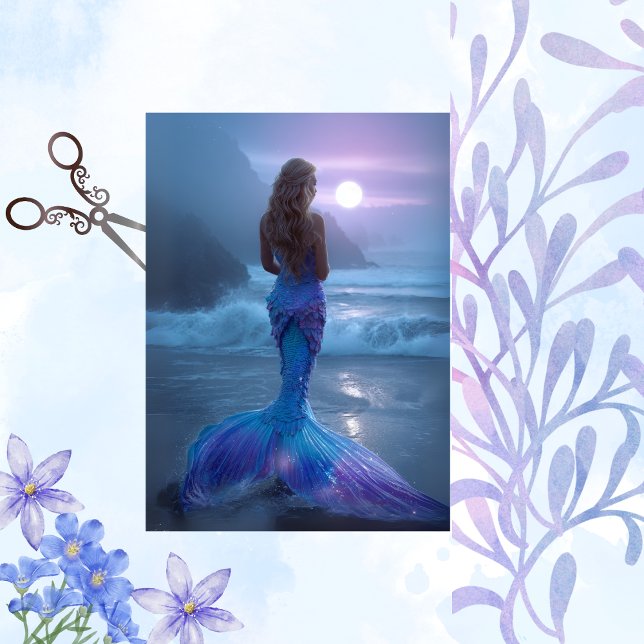 Papier Mousseline Découpage Sirène lunaire Scène mystique Océan (Créateur téléchargé)
