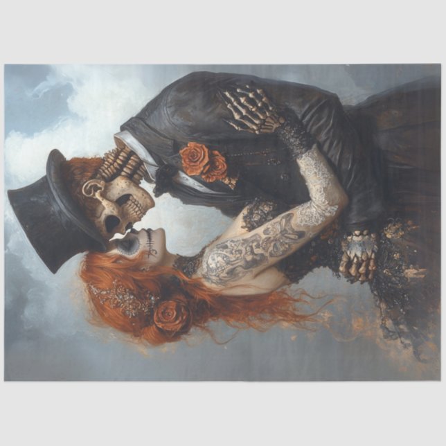 Papier Mousseline Découpage Skeleton Couple Wedding Day Victorian (Recto)