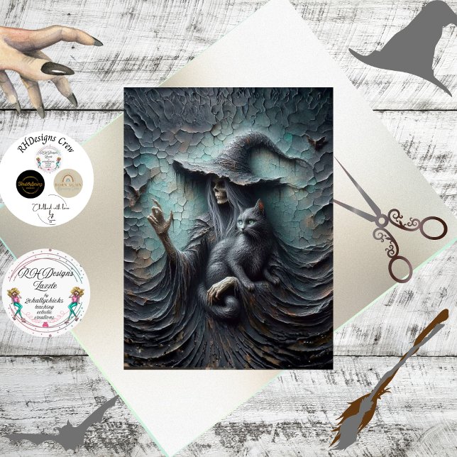 Papier Mousseline Decoupage Skeleton Gothic Witch Black Cat (Créateur téléchargé)