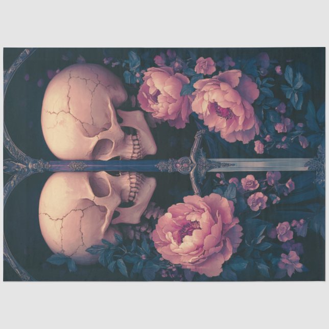 Papier Mousseline Découpage Skeletons gothiques Fleurs de Pêche d'ép (Recto)