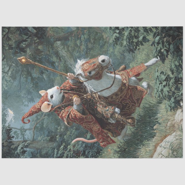 Papier Mousseline Découpage Souris guerrière & Majestic Cheval Blanc (Recto)