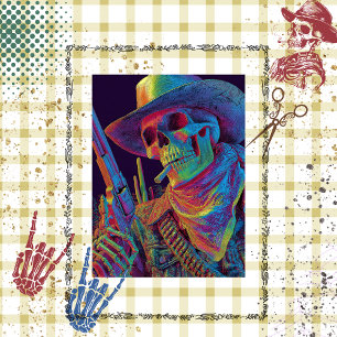 Papier Mousseline Découpage Squelette Gunslinger Couleurs d'automne