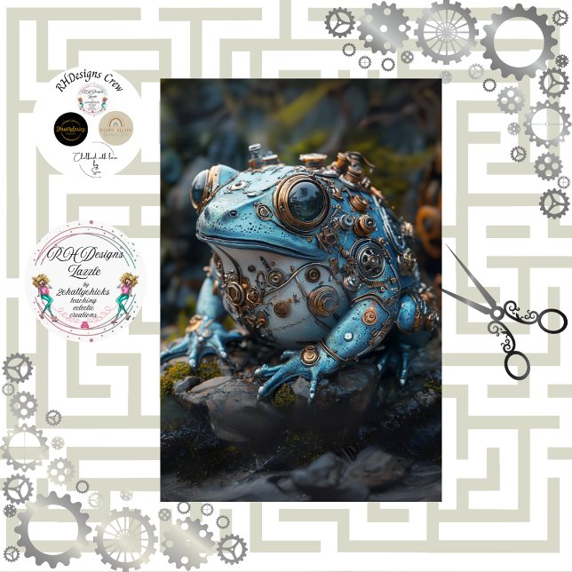 Papier Mousseline Découpage Steampunk Blue Frog (Créateur téléchargé)