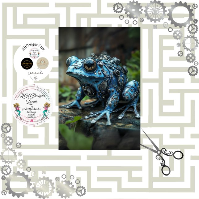 Papier Mousseline Découpage Steampunk Blue Frog Papier Tissu (Créateur téléchargé)
