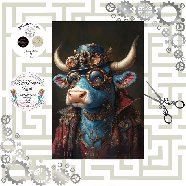 Papier Mousseline Decoupage Steampunk Bull Sir Brasshoof (Créateur téléchargé)