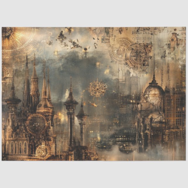 Papier Mousseline Découpage Steampunk Cityscape Design architectural (Recto)