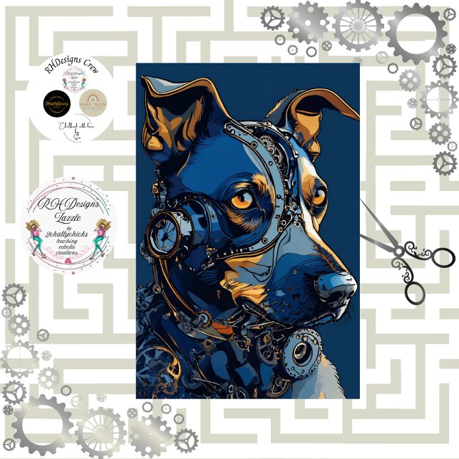Papier Mousseline Découpage Steampunk Cobalt Blue Dog (Créateur téléchargé)