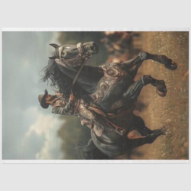 Papier Mousseline Découpage Steampunk Cowboy Cheval Rodeo (Recto)