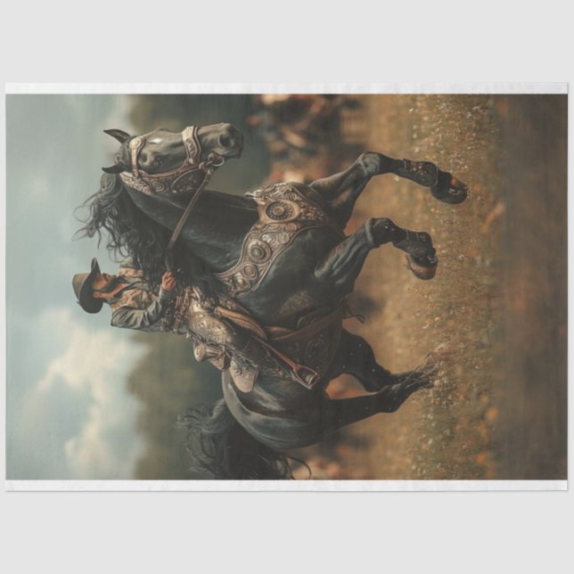 Papier Mousseline Découpage Steampunk Cowboy Cheval Rodeo (Recto)