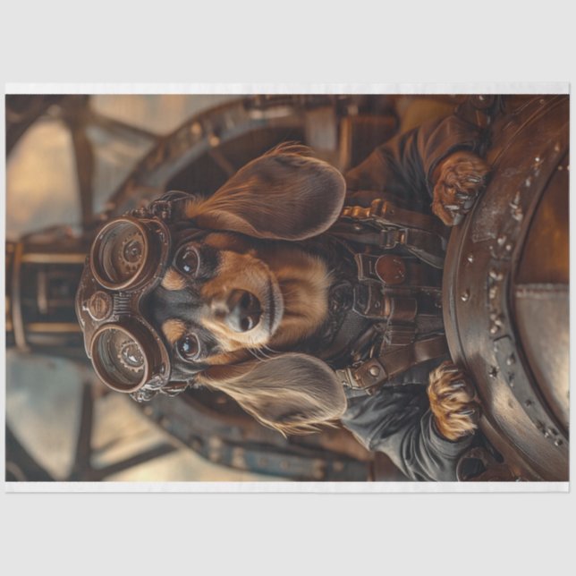 Papier Mousseline Découpage Steampunk Flying Dachshund (Recto)