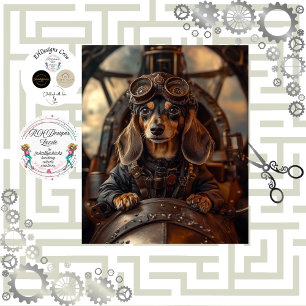 Papier Mousseline Découpage Steampunk Flying Dachshund