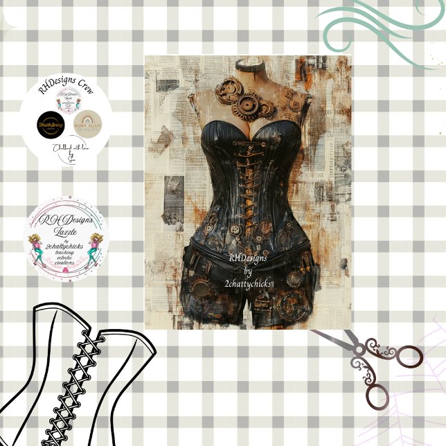 Papier Mousseline Decoupage Steampunk Gearwork Corset Mannequin  (Créateur téléchargé)