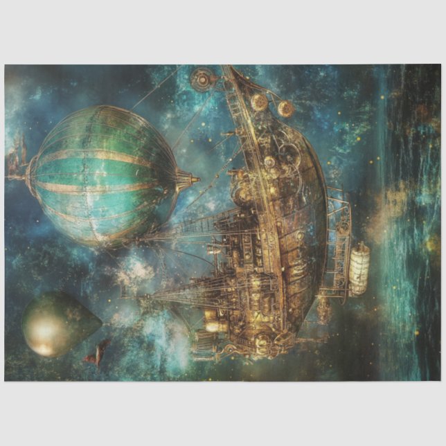 Papier Mousseline Découpage Steampunk Hot Air Balloon Ciel cosmique (Recto)