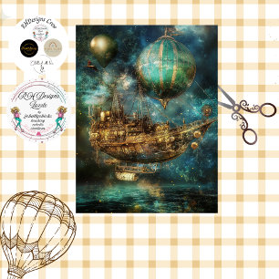 Papier Mousseline Découpage Steampunk Hot Air Balloon Ciel cosmique