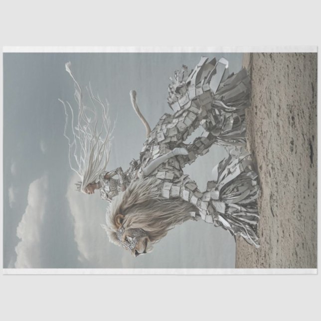 Papier Mousseline Decoupage Steampunk Lion et dame dans le désert (Recto)