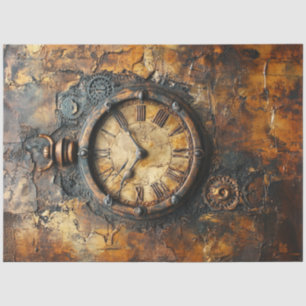 Papier Mousseline Découpage Steampunk Patina Horloge romaine rouillé